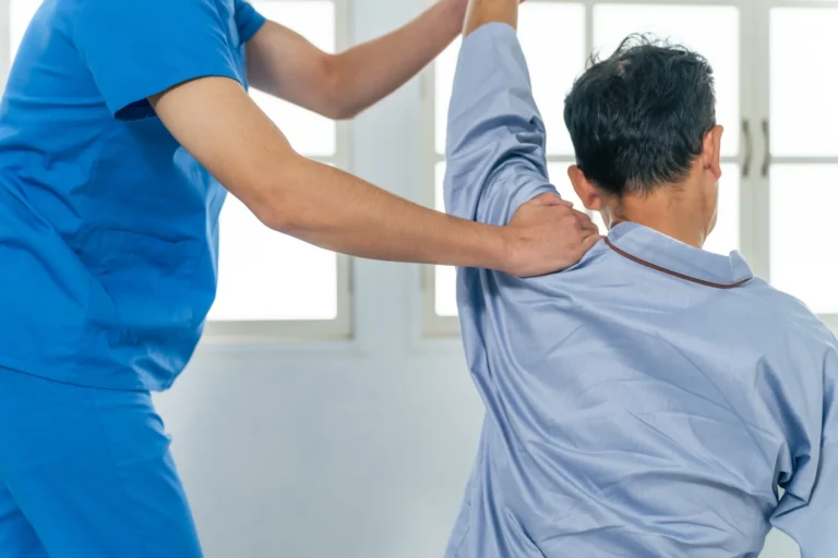 A patient being treated for frozen shoulder